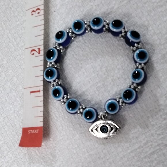 Evil Eye Blue Beaded Charm Bracelet for Protection and Blessing Stretchable Luck - Picture 4 of 16